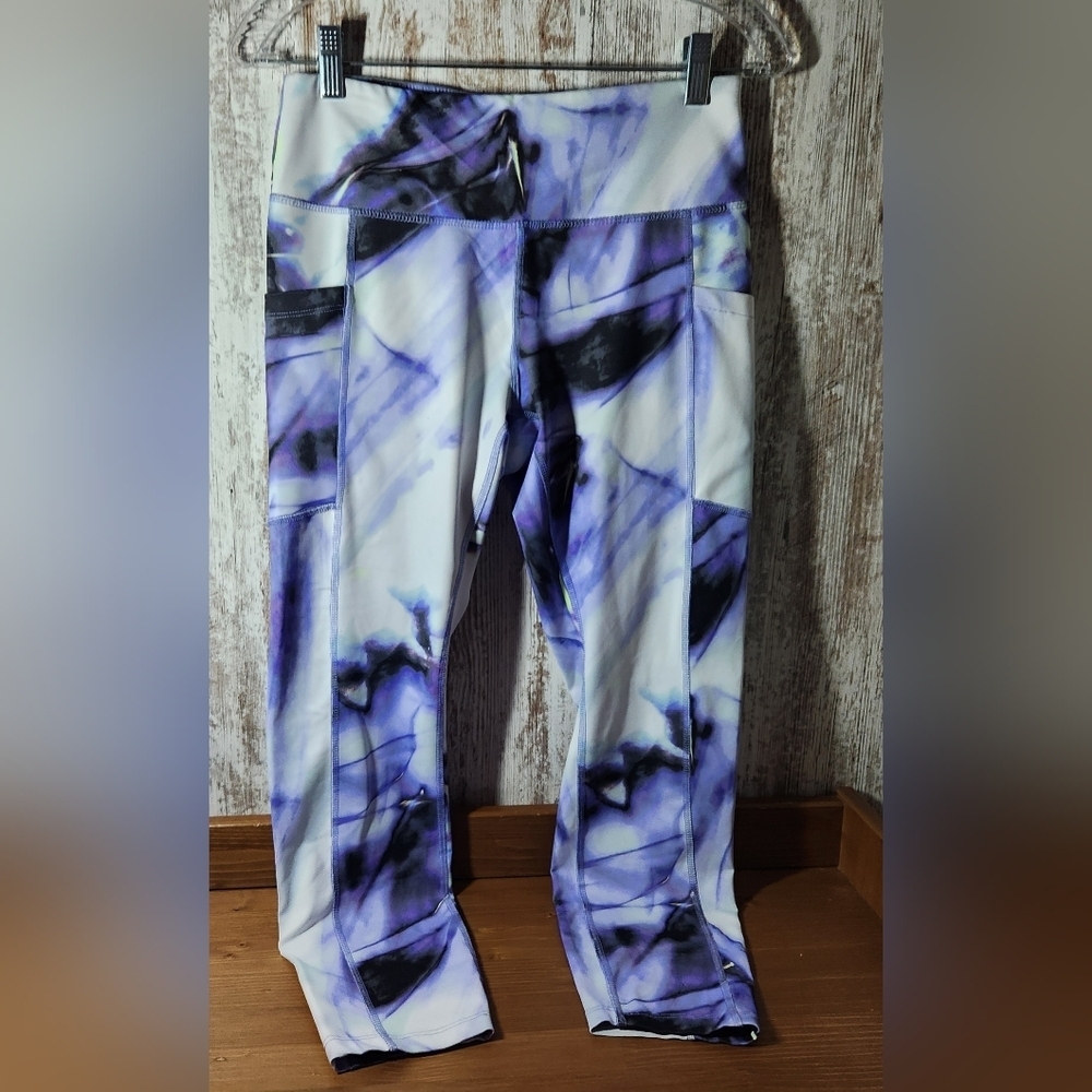 Avia White and Purple Tie-Dye Pants Medium Side Pockets Athletic Leggings